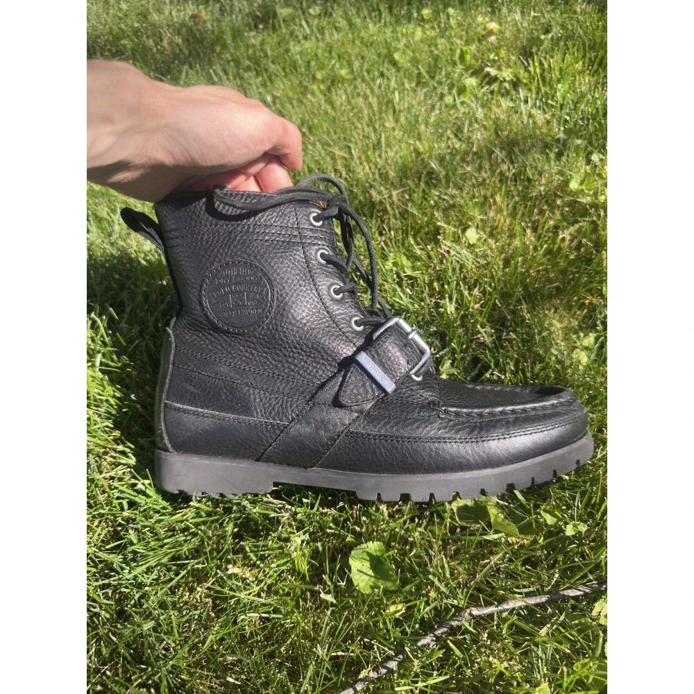 Ralph Lauren Polo Country Ranger Black Tumbled Leather Boots Size 8D